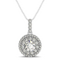 14k White Gold Diamond Halo Pendant with Round Center Diamond (1 1/4 cttw)