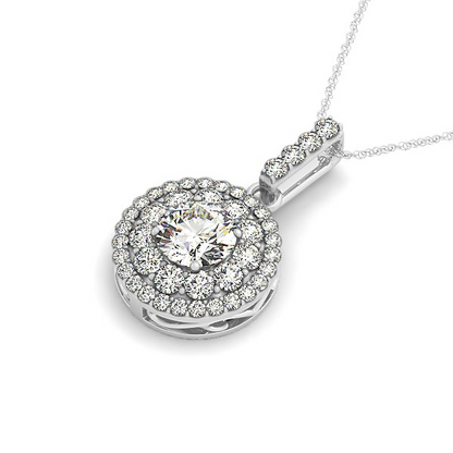 14k White Gold Diamond Halo Pendant with Round Center Diamond (1 1/4 cttw)