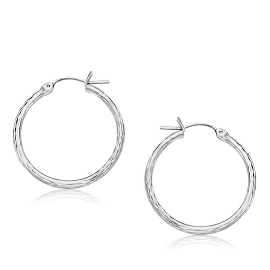 14k White Gold Diamond-Cut Hoop Earrings (25mm)