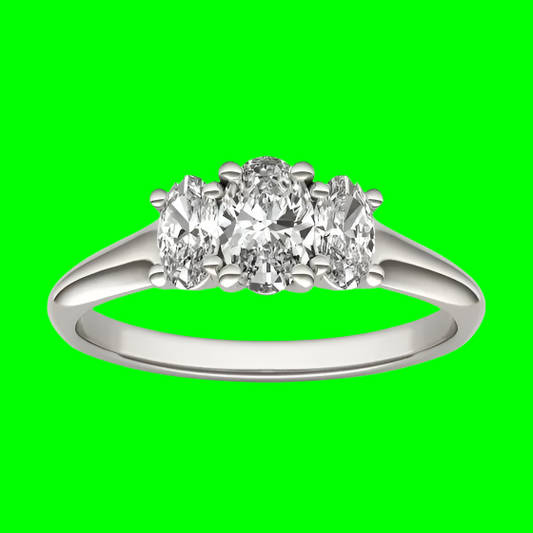 1 CTW Lab-Grown Oval Diamond Three-Stone Engagement Ring in 14K White Gold (G-VS)