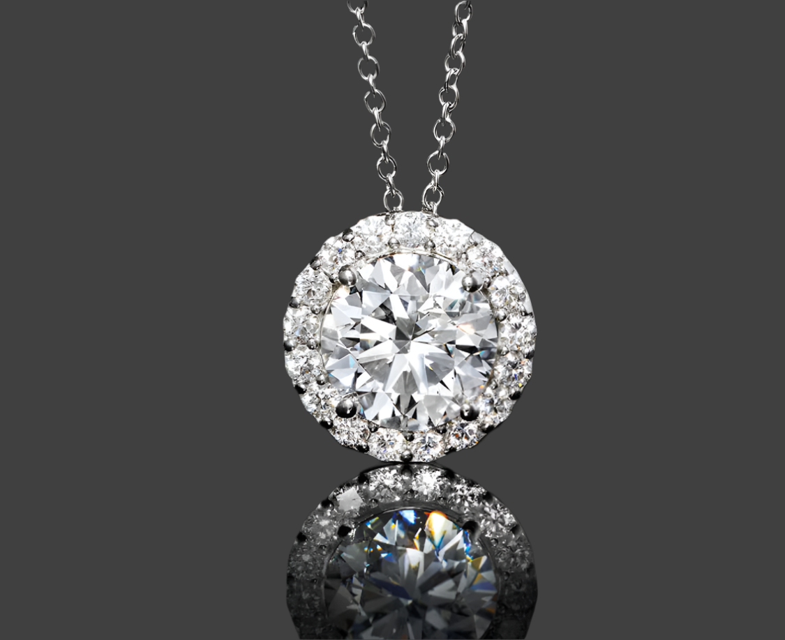 AGI Certified Lab-Grown Diamond Halo Pendant Necklace in 14k White Gold | Available in 1 CTW or 2 CTW (G/VS)