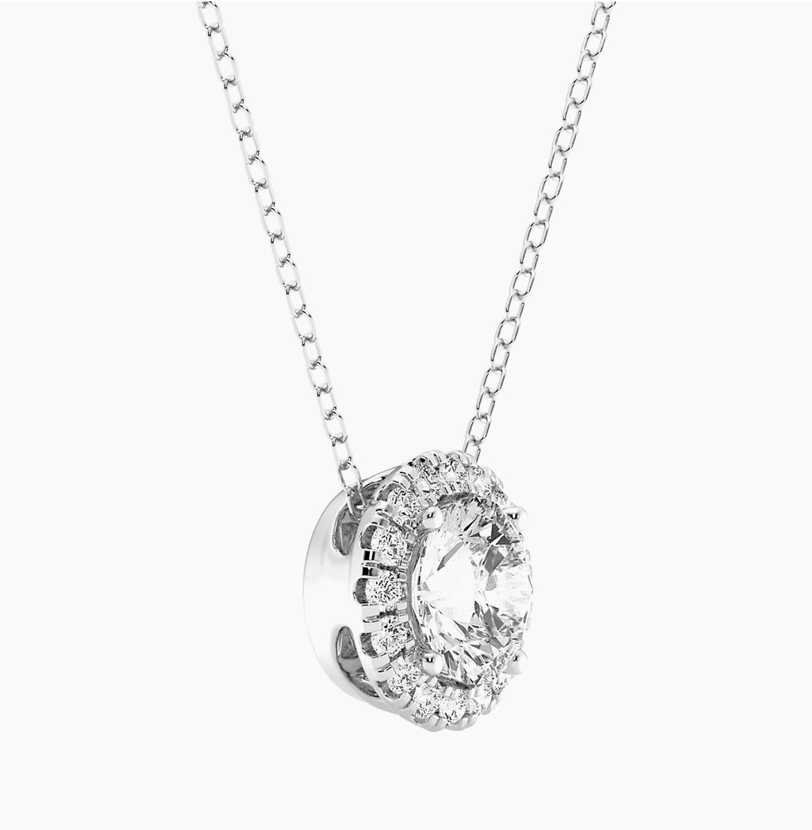 AGI Certified Lab-Grown Diamond Halo Pendant Necklace in 14k White Gold | Available in 1 CTW or 2 CTW (G/VS)