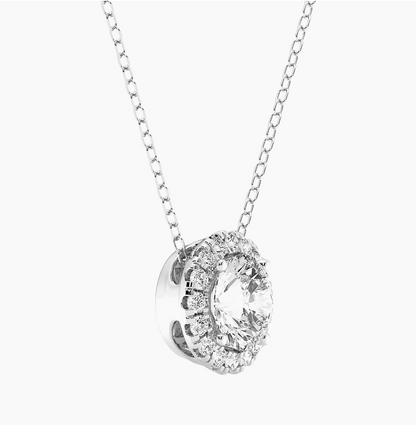 AGI Certified Lab-Grown Diamond Halo Pendant Necklace in 14k White Gold | Available in 1 CTW or 2 CTW (G/VS)